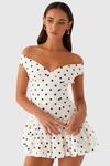Off-Shoulder Polka Dot Mini Dress