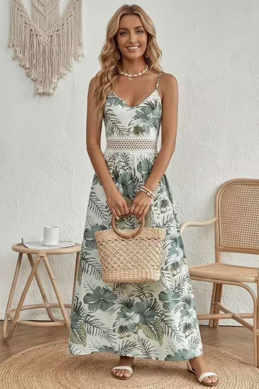 Floral V Neck Sleeveless Maxi Dress