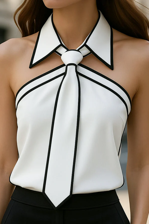 Bold Contrast Halter Blouse Top