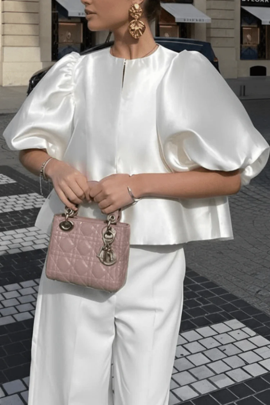 Chic Satin Blouse Puff Sleeves