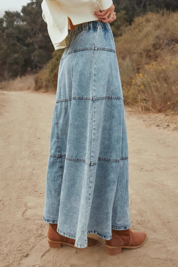 Vintage Patchwork Denim Maxi Skirt