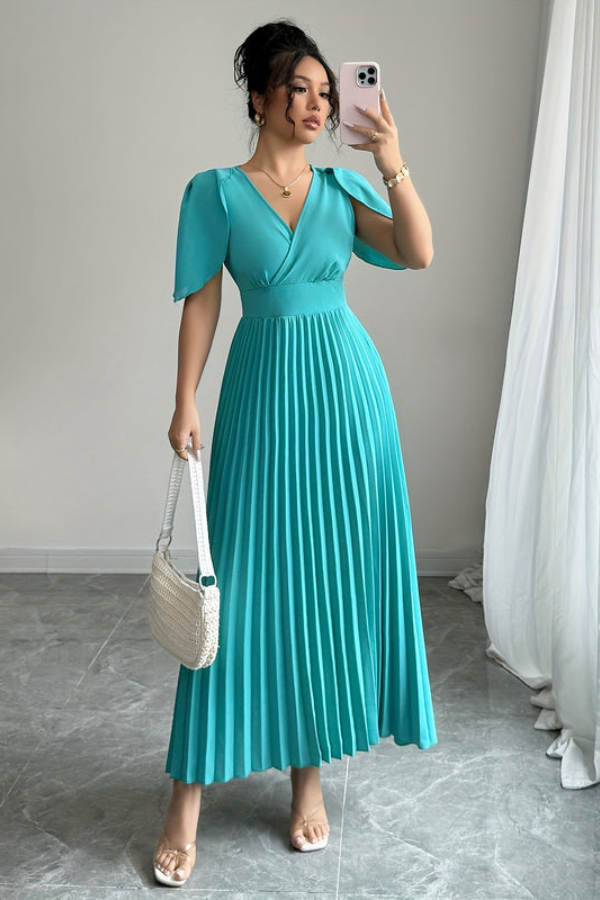 Waist Pleated Midi Dresses Elegant