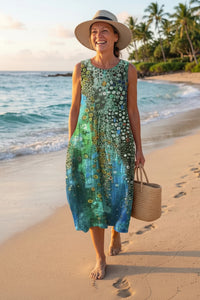 Sleeveless Mosaic Midi Dress