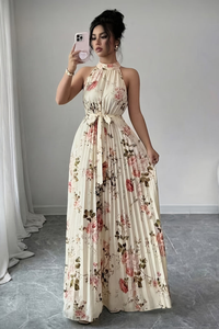Elegant Halter Neck Keyhole Maxi Dresses