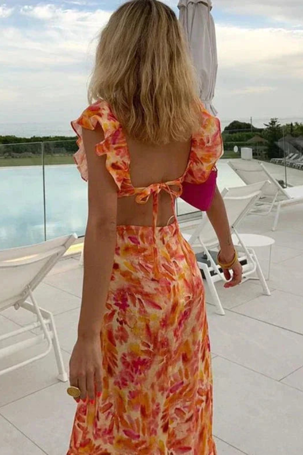 Floral Ruffled V-Neck Maxi Dress