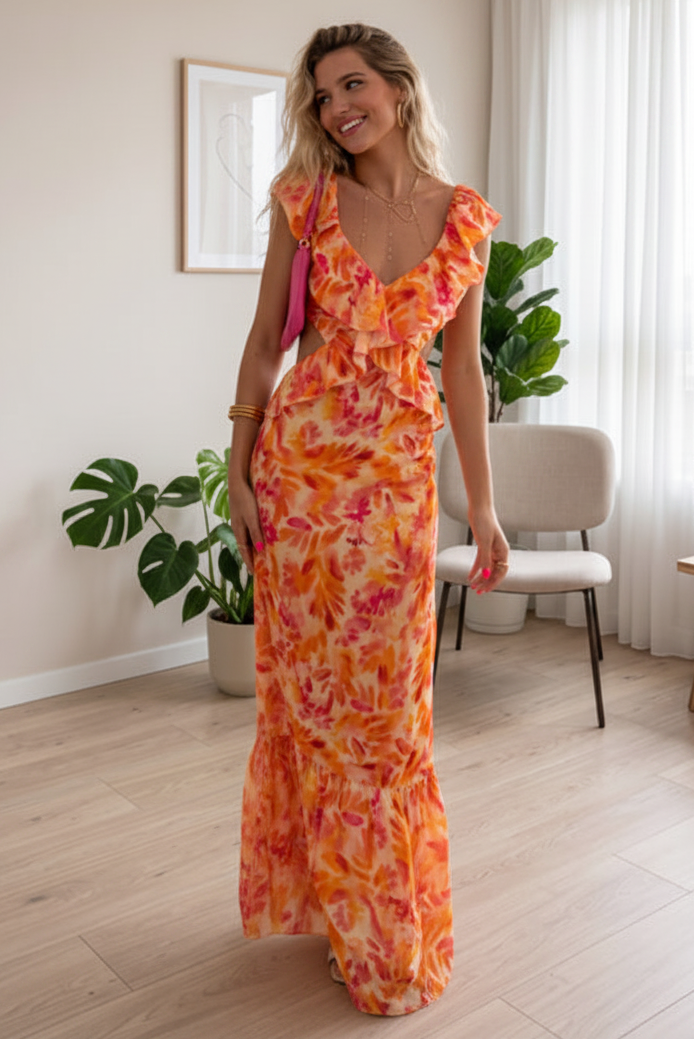 Romantic Bloom V Neck Maxi Dress
