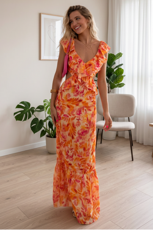 Romantic Bloom V Neck Maxi Dress