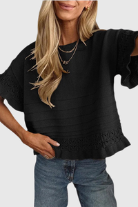 Ruffle Sleeve Crochet Knit Top