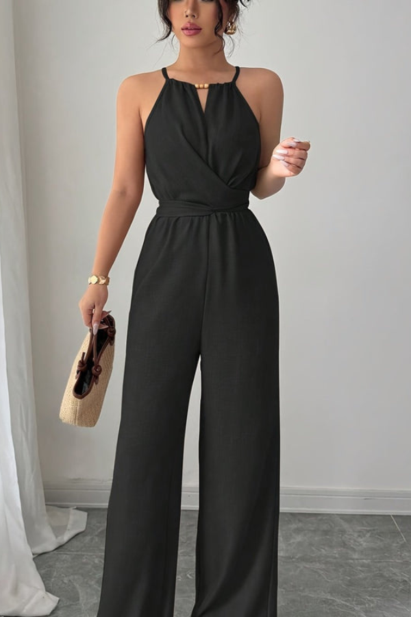 Pleated Twist-Waist Maxi Jumpsuit