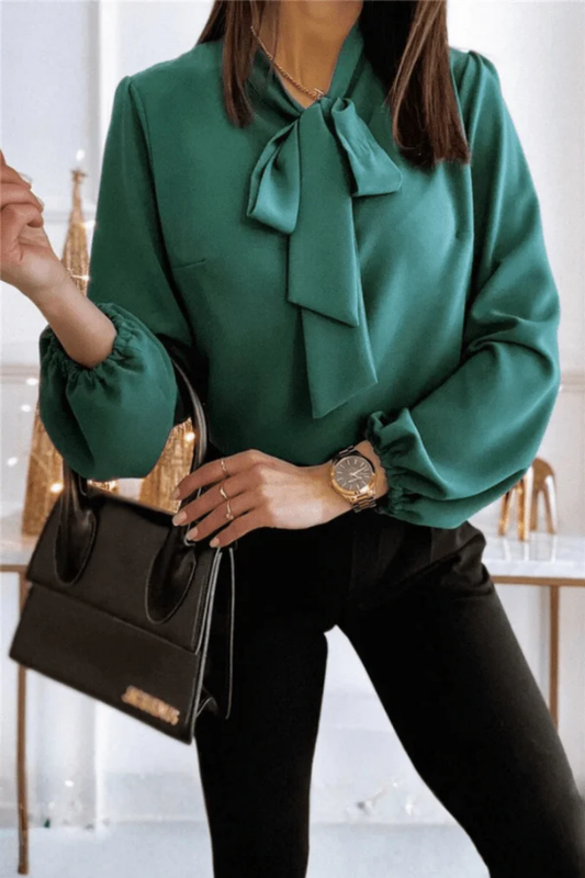 Sophisticated Bow Tie High Neck Blouse for Timeless Elegance