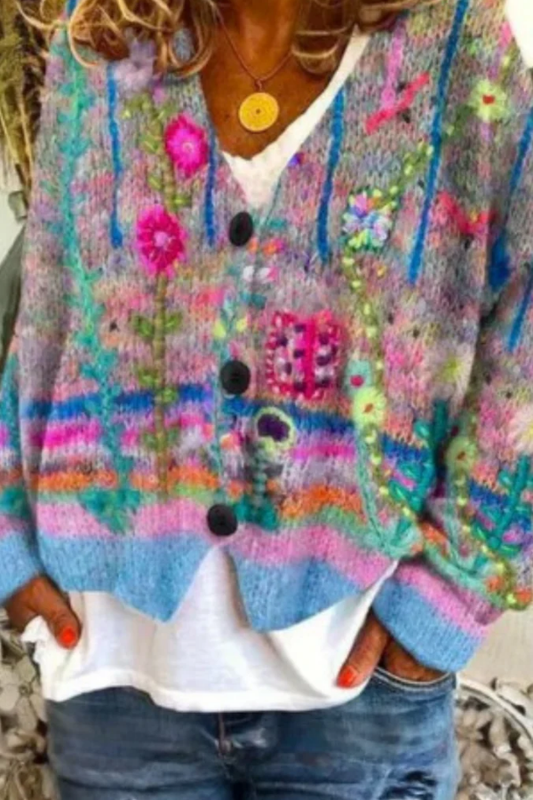 Vibrant Floral Knit Cardigan Sweater for Stylish Everyday Layering