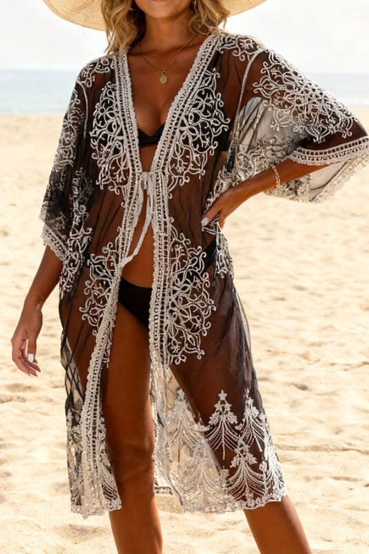 Boho Embroidered Mesh Long for Stylish Summer Beachwear Cover-Up Dress