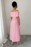 Embroidered One Shoulder Pleated Midi Dresses