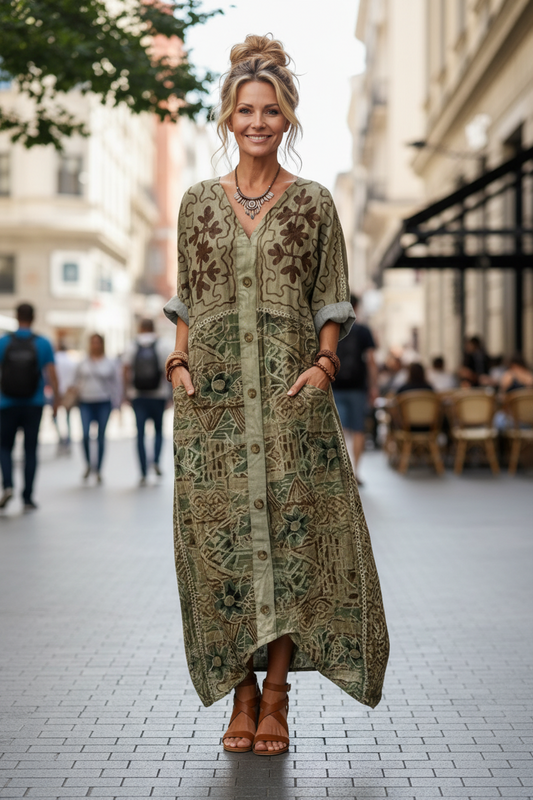 Relaxed Embroidered Midi Dress