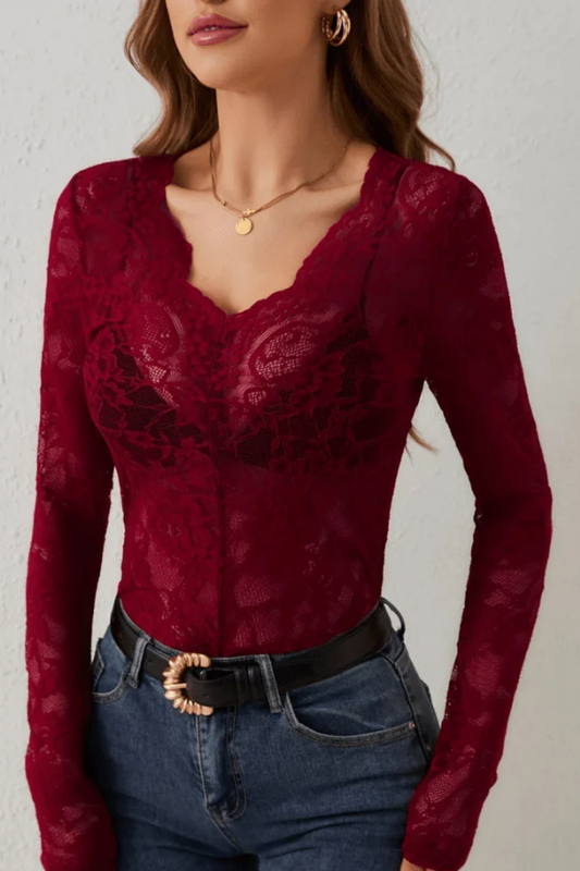 Elegant Lace V-Neck Blouse for Sophisticated Style and Comfort
