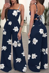 Elegant Floral Spaghetti Strap Wide Leg Jumpsuit