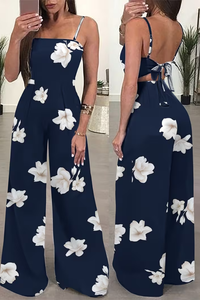 Elegant Floral Spaghetti Strap Wide Leg Jumpsuit