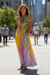 Maxikleid mit Multicolor-Print und offenem Schnitt
