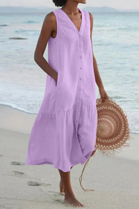 Vintage V Neck Pocket Dress