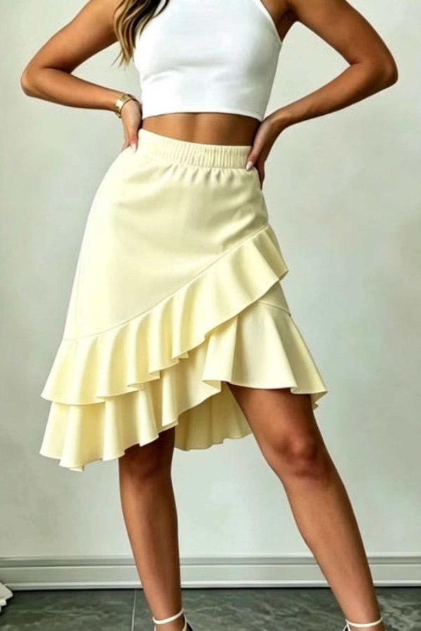 Irregular Ruffle Midi Skirt