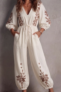Bohemian Print Waist-Defined Jumpsuit