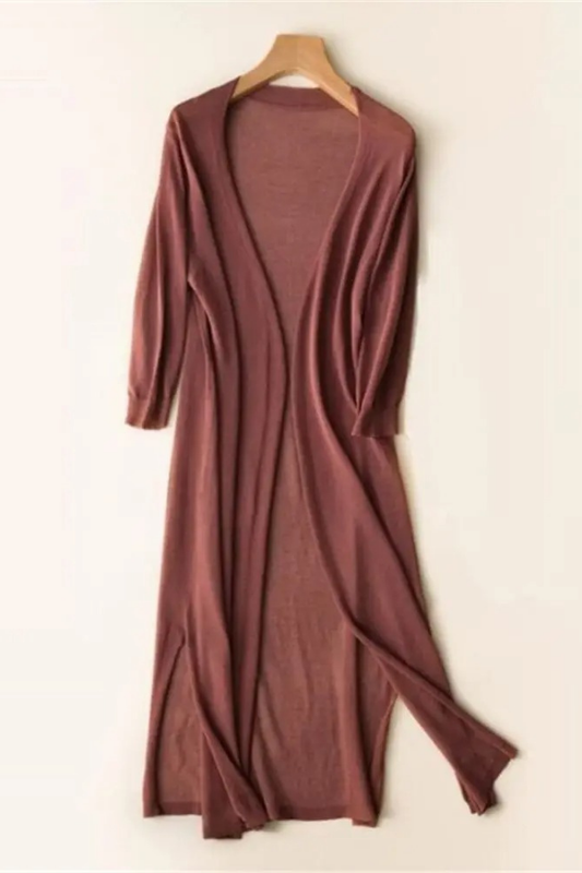Elegant Long Cardigan Sweater in Open Knit for Effortless Style