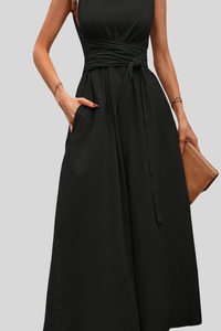 Casual Pleated Halter Neck Midi Dresses