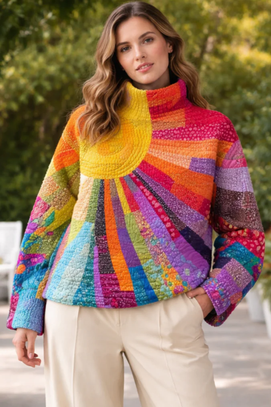 Vibrant Patchwork Turtleneck Sweater for Cozy Autumn and Winter Style