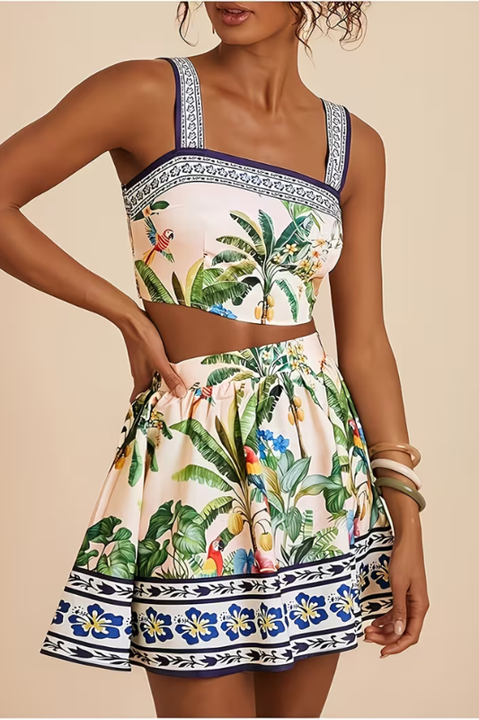 Women’s Tropical Camisole for Breezy Spring Summer Vacation Styling Skirt Set
