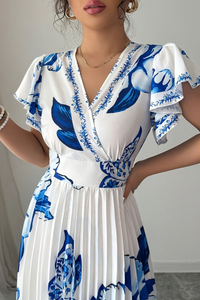 Floral Pleated Midi Dresses Vacation