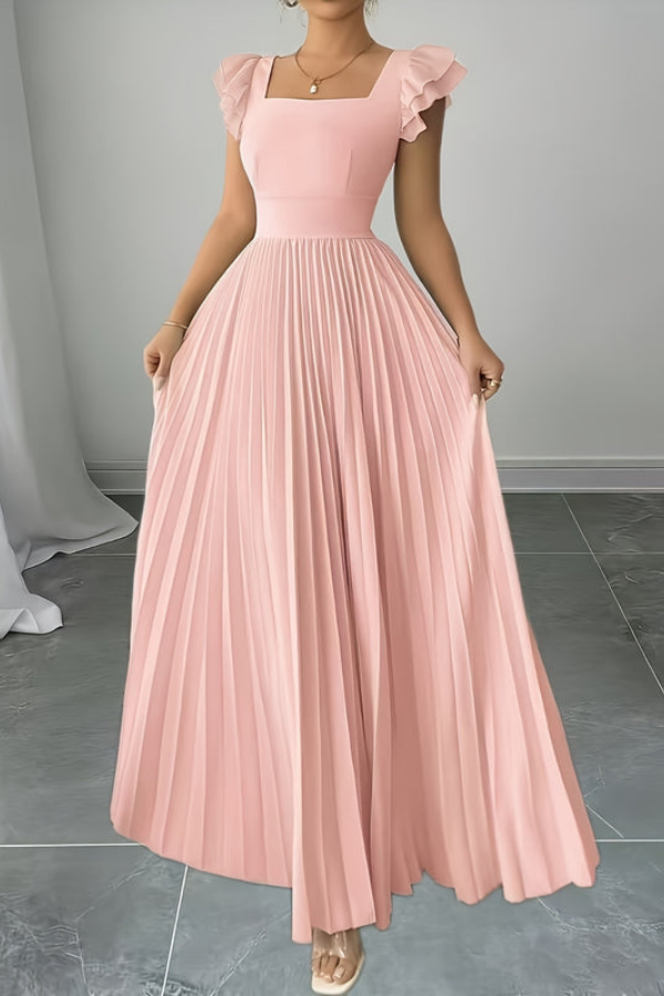 Summer Floral Square Neck Pleated Midi Dresses