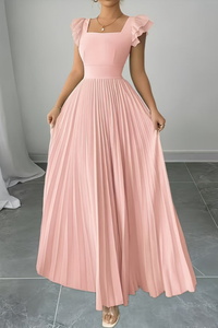 Summer Floral Square Neck Pleated Midi Dresses