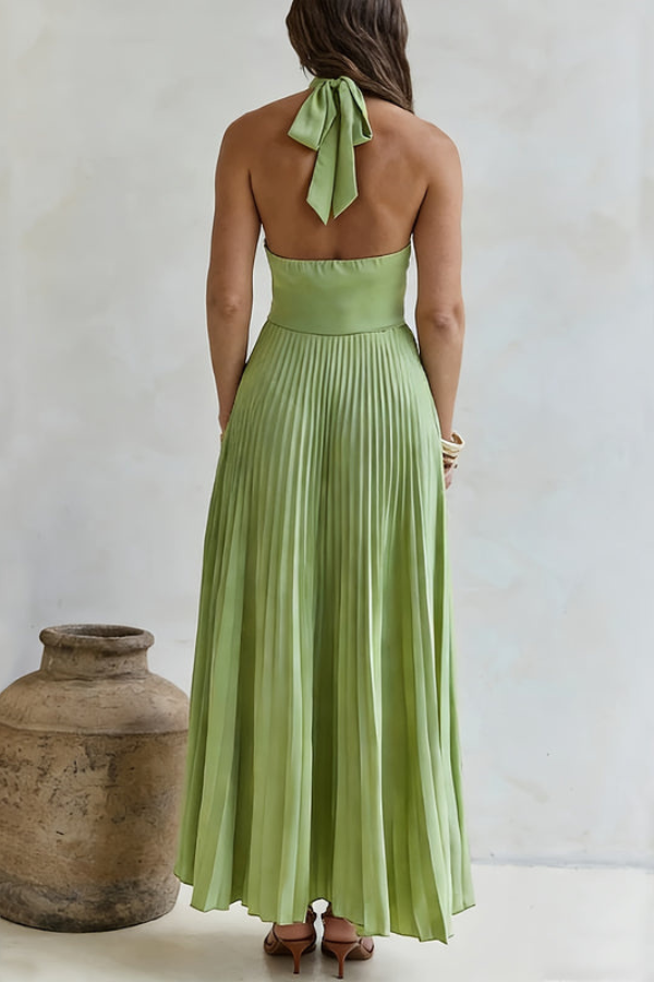 Backless Pleated Square Neck Midi Dresses