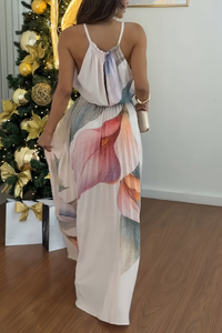 Vacation Halter Neck Keyhole Maxi Dresses