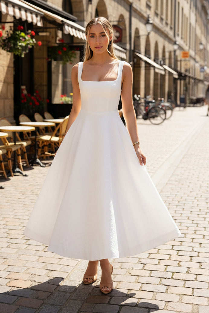 Refined Square Neck Midi Dress