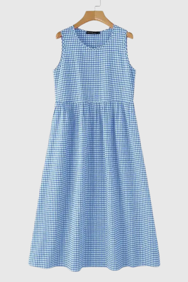 Plaid Pleated Halter Neck Midi Dresses
