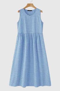Plaid Pleated Halter Neck Midi Dresses