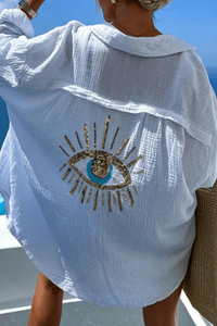 Beaded Linen Shirt Short Sleeve