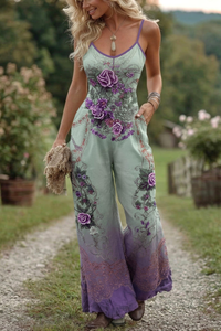 Bohemian Blumen Weitbeiniger Jumpsuit