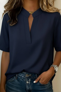Refined Detail V-Neck Casual Blouse