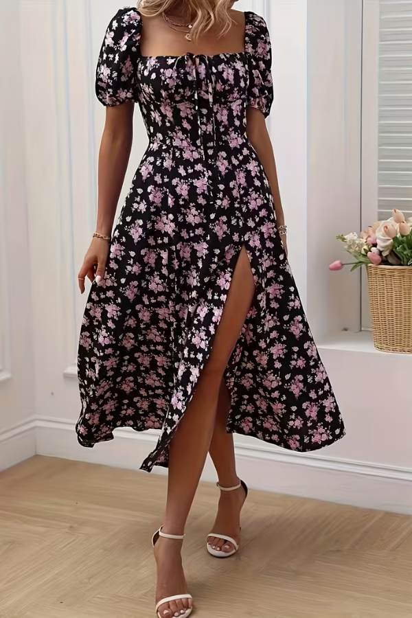 Floral Slit Design Midi Dress