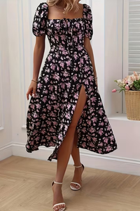 Floral Slit Design Midi Dress