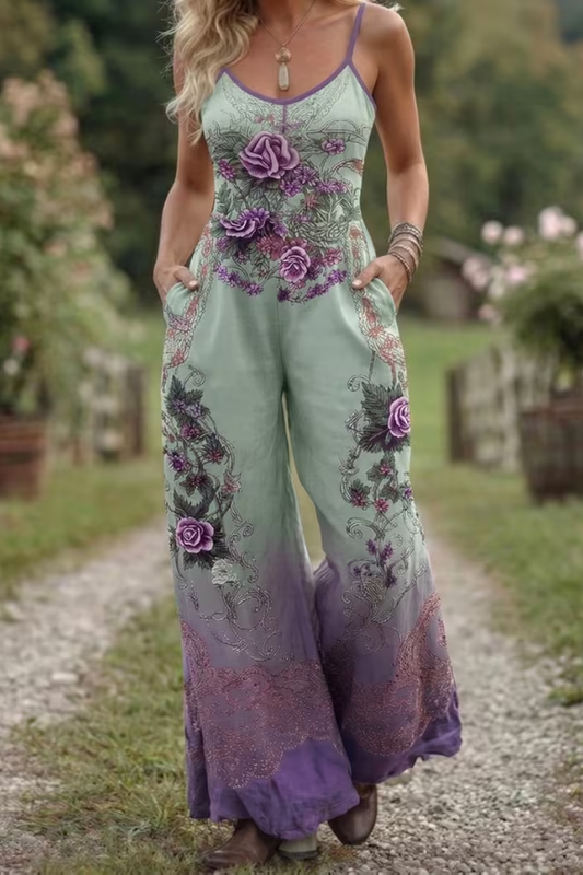 Bohemian Gradient Floral Wide Leg Jumpsuit