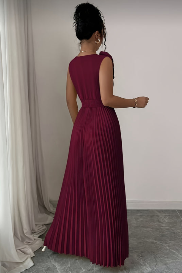 Sophisticated Pleated Square Neck Midi Dresses