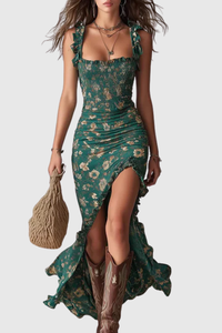 Vintage Print A Line Midi Dress