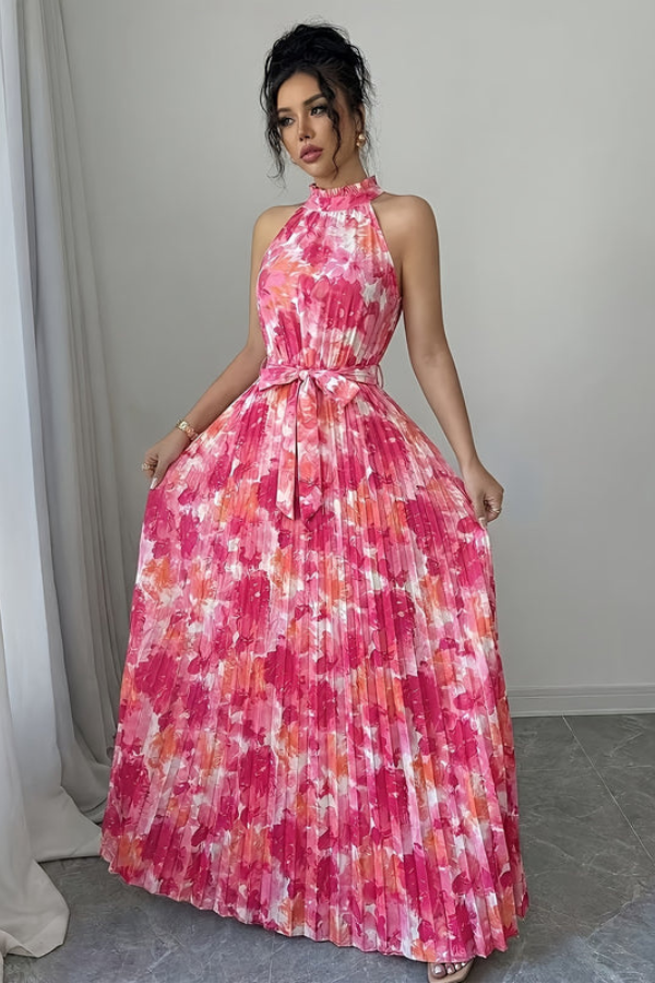 Floral Halter Neck Keyhole Maxi Dresses