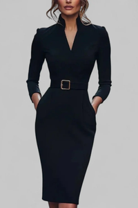 Refined Belted Midi Dress