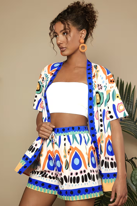 Women’s Tropical Print Button Front for Festival Vacation Styling Shorts Set