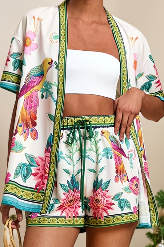 Women’s Tropical Print Short Sleeve for Relaxed Summer Vacation Styling Shorts Set