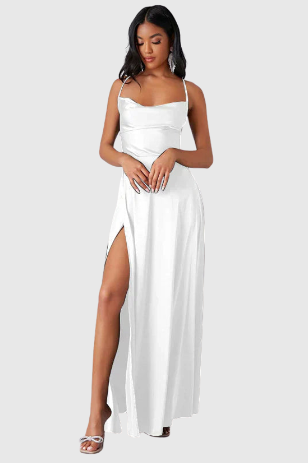 Backless Draped Neck Evening Gown